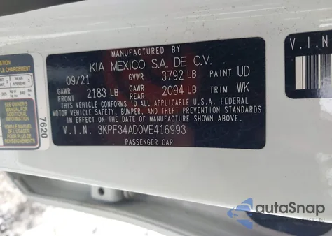 2021 Kia Forte Gt-Line z USA, uszkodzony, nr VIN 3KPF34AD0ME416993